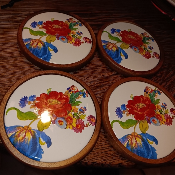 MACKENZIE CHILDS 4PC FLOWER MARKET COASTERS NIB - Picture 3 of 4